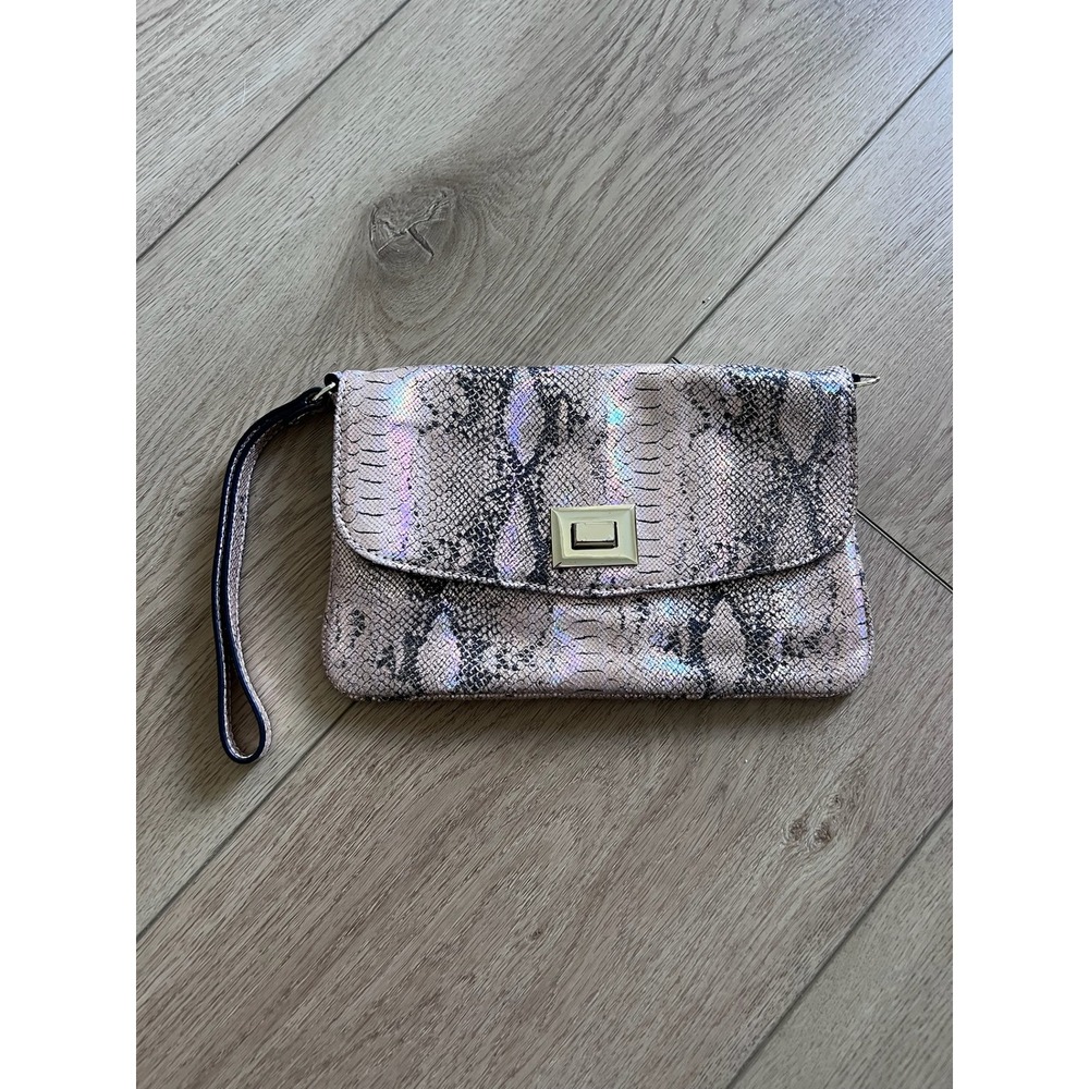 Just Cavalli Snakeskin Metallic Clutch Wristlet Evening Bag Gold Clasp
